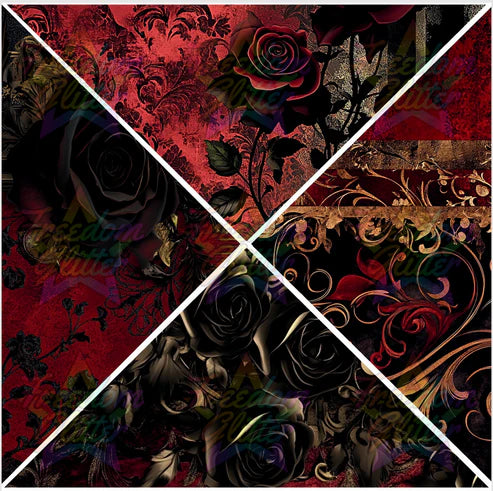 Mixed Triangles - Red & Black Gothic Floral (Printed Vinyl)