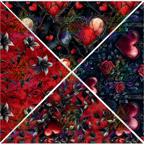 Mixed Triangles - Red & Black Hearts & Flowers