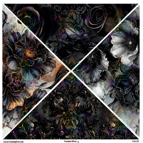 Mixed Triangles - Black & Gold Floral