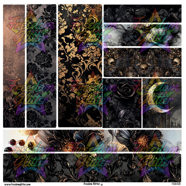 Black & Gold Floral & skulls