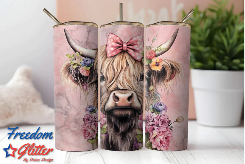 Pink Highland Cow 30oz wrap